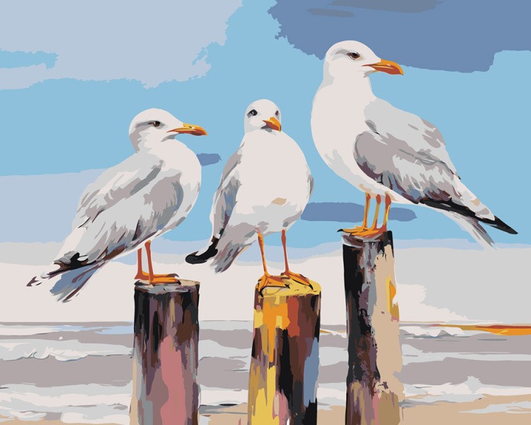 Картина по номерам «Море: Чайки на пляже»