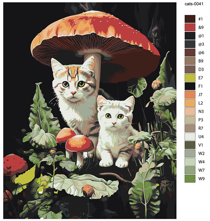 Картина по номерам «Коты в лесу с грибами» — картинка 2