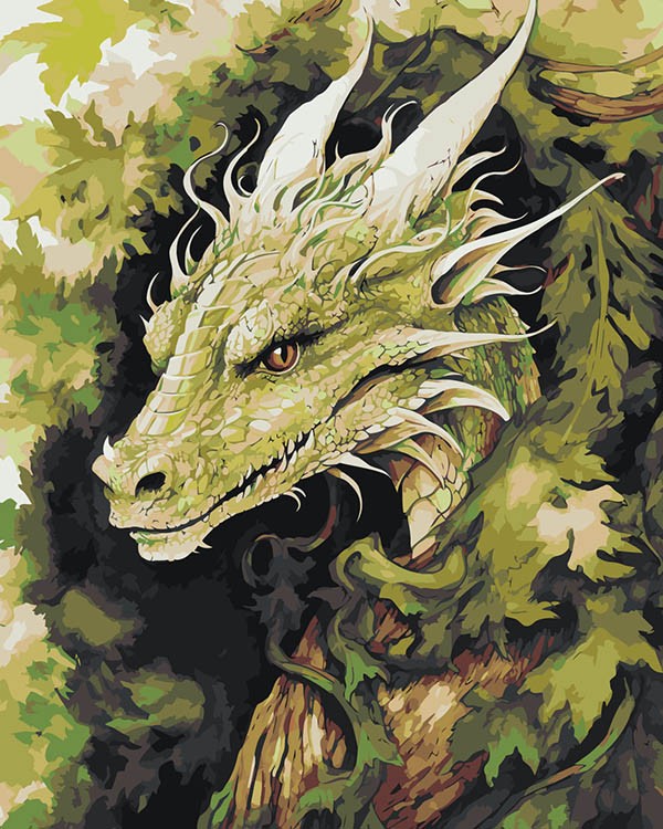 Картина по номерам «Зеленый древесный дракон в акварельном стиле»