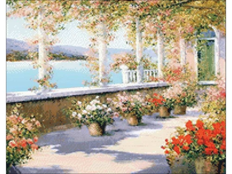 Алмазная вышивка «Цветущая терраса» — картинка 2