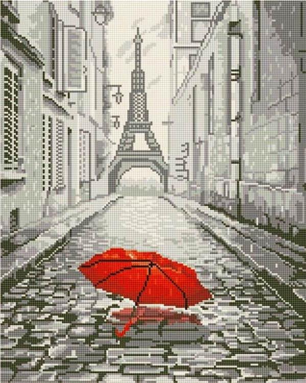 Алмазная вышивка «Красный зонт в Париже»