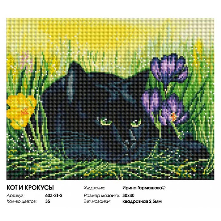Алмазная вышивка «Кот и крокусы» — картинка 2