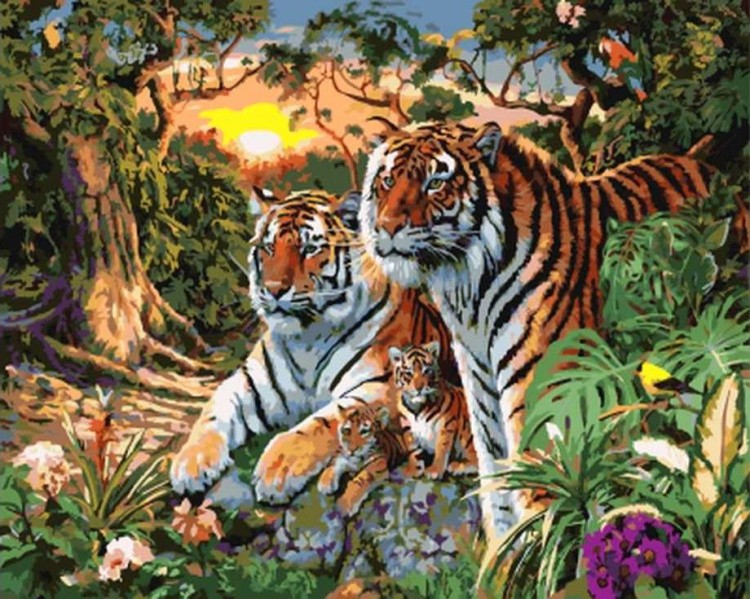 Картина по номерам «Семейство тигров»
