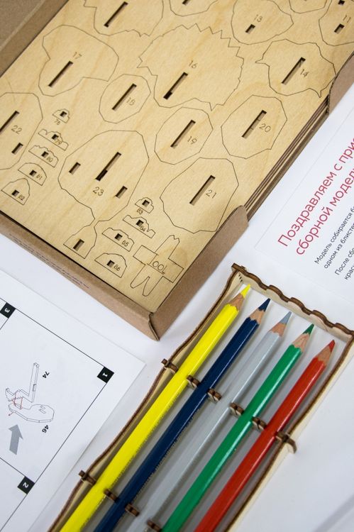 Конструктор из дерева «Трицератопс с набором карандашей», UNIWOOD — картинка 6