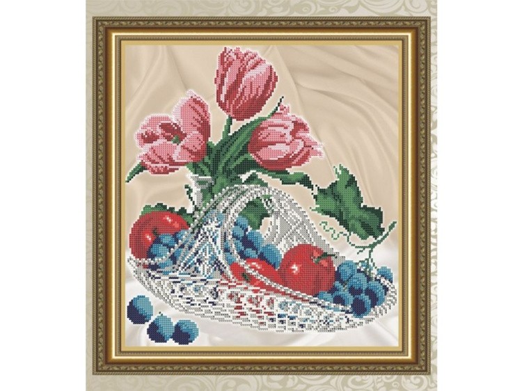Рисунок на ткани «Яблоки с виноградом в хрустале»