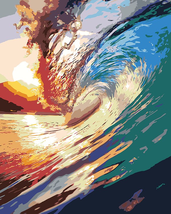 Картина по номерам «Море: Большая волна на закате»