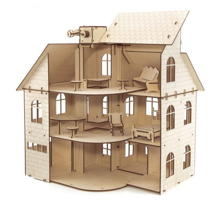 Сборная модель из дерева 3D «Кукольный дом с лифтом», EWA