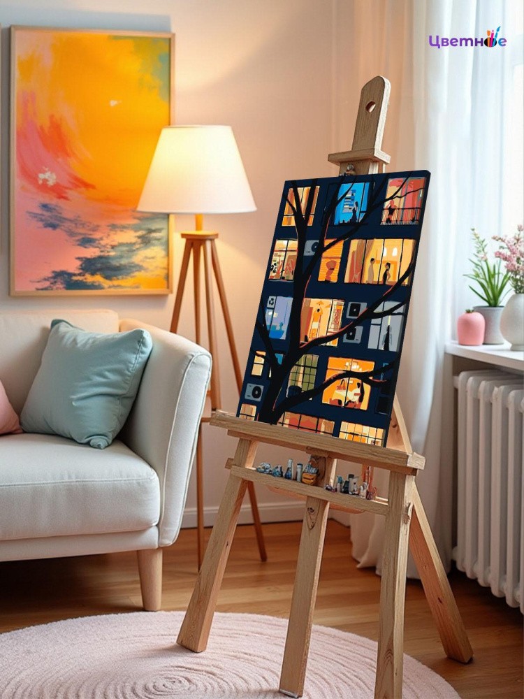 Картина по номерам Ночная панелька и свет в окнах — картинка 11