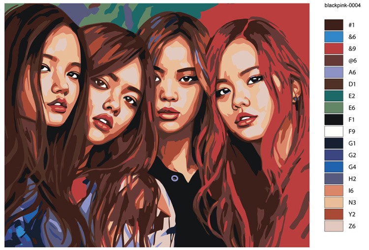 Картина по номерам «Группа BlackPink Блэк Пинк: Джису, Дженни, Роза и Лиса» — картинка 2