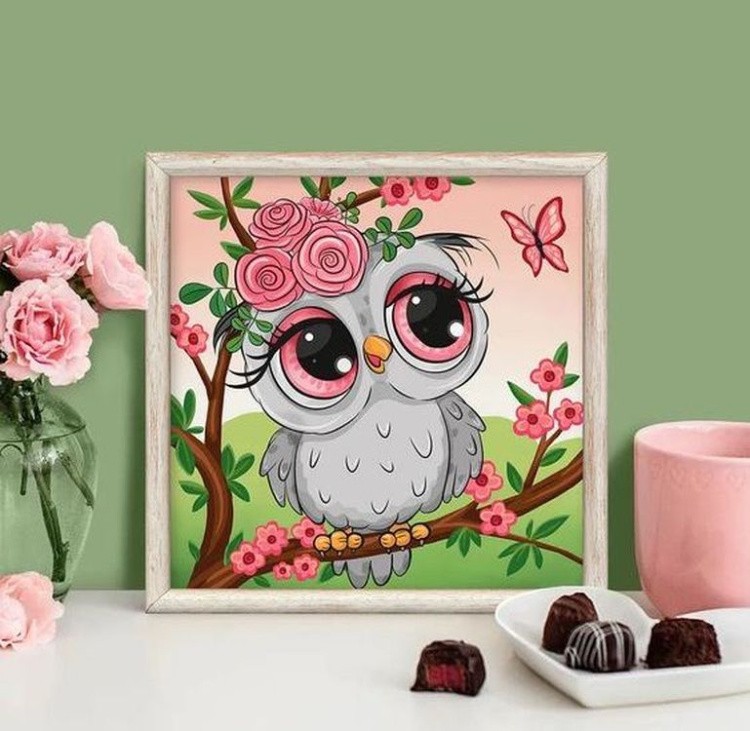 Алмазная вышивка «Сова в цветах» — картинка 3