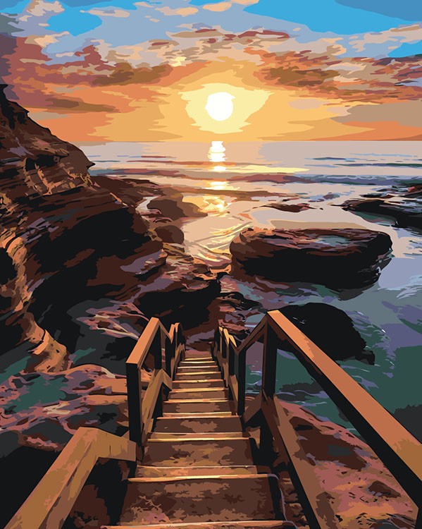 Картина по номерам «Природа: Пейзаж с лестницей к морю»