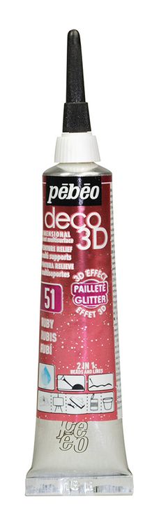 Краска акриловая Pebeo контур deco3D №2, цвет: рубиновый с глиттером, 20 мл