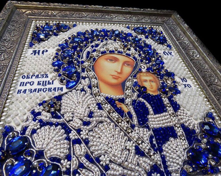 Набор вышивки хрустальными камнями «Казанская» (синяя) — картинка 2