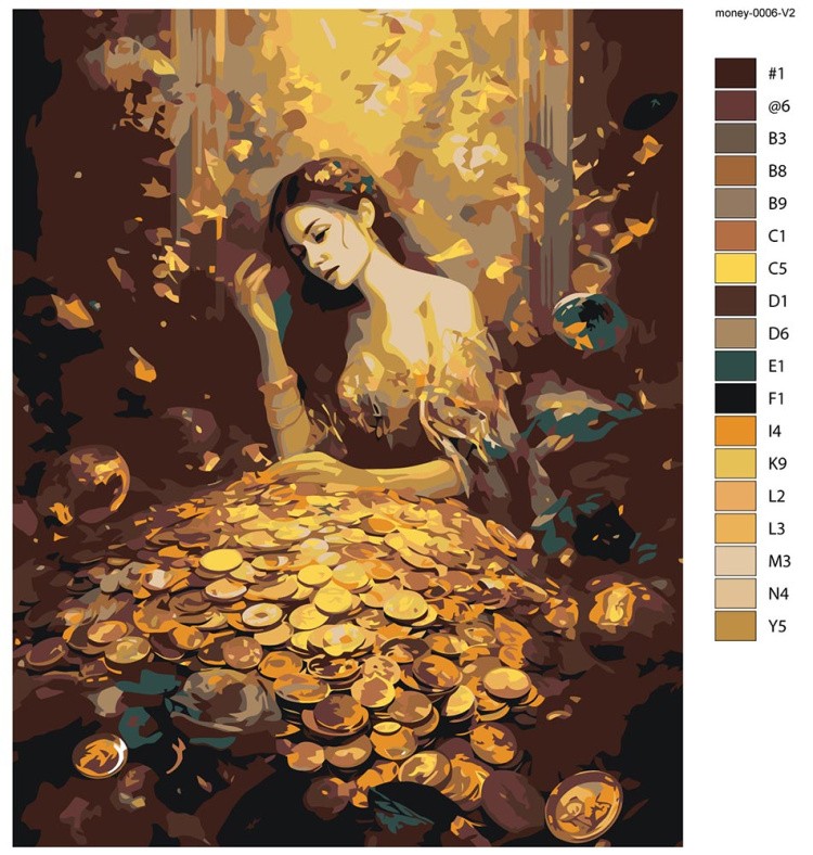 Картина по номерам «Девушка и золотые монеты» — картинка 2