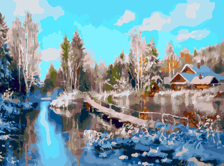 Картина по номерам «Зима на реке»