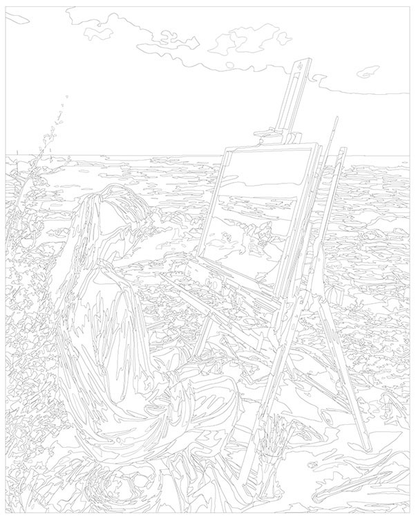 Картина по номерам «Море: Девушка рисует пейзаж на берегу» — картинка 3