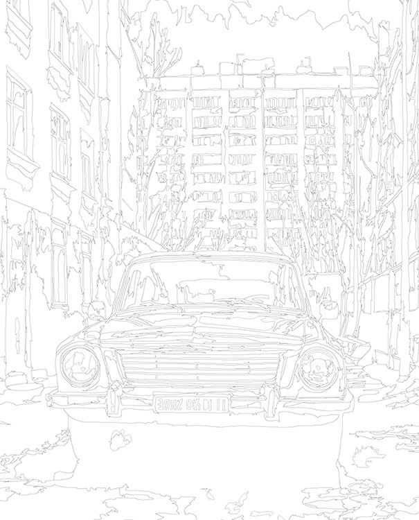 Картина по номерам «Панельки родные, ретро машина монохром» — картинка 3