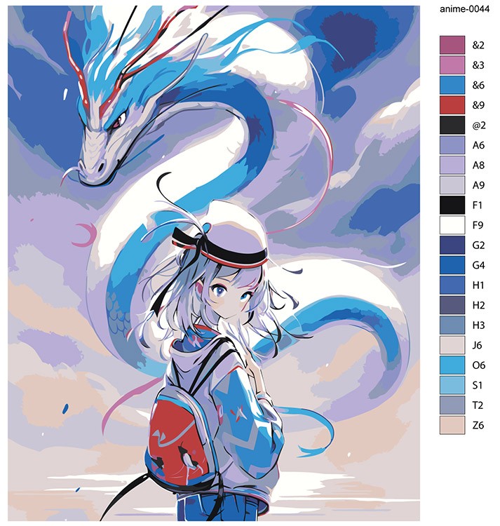 Картина по номерам «Аниме: Девушка с рюкзаком и бело-голубой дракон» — картинка 2