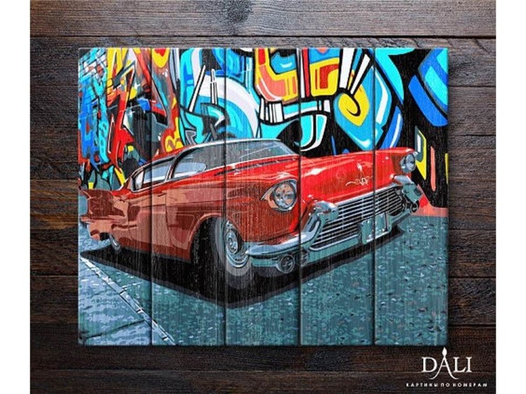 Картина по номерам по дереву Dali «Красный кадиллак» — картинка 2