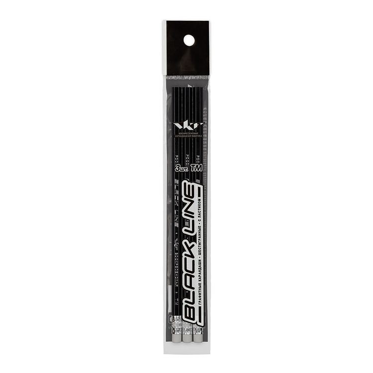 Набор графитных карандашей ВКФ «Black Line» с ластиком ТМ (HB), 3 шт.