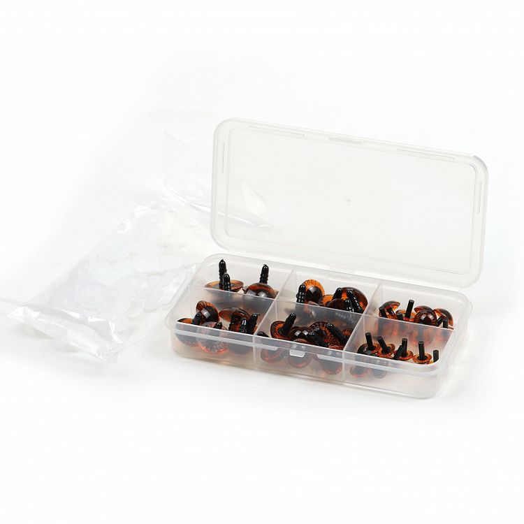 Набор глаз в органайзере винтовые, пластик, с лучиками коричневые, d11-22 мм, 46 шт., №7 ,Magic 4 Toys — картинка 2