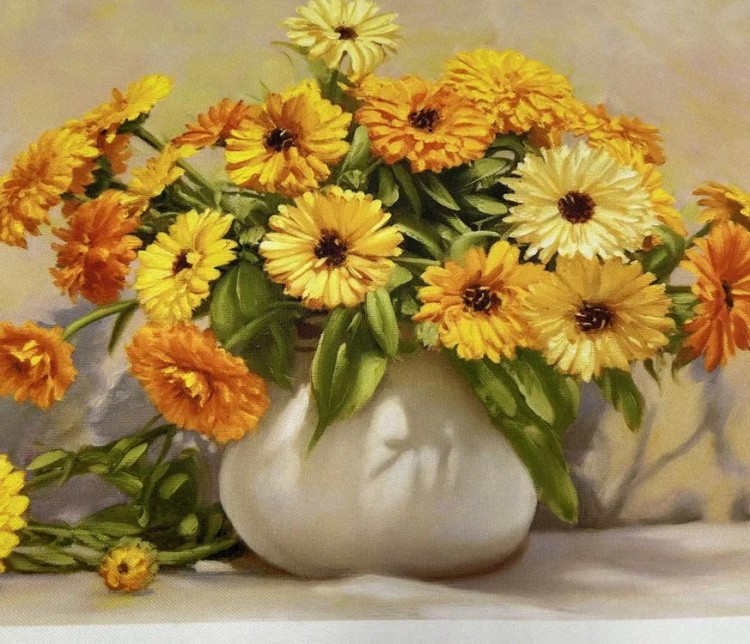 Принт для вышивки лентами на габардине «Календула» — картинка 2