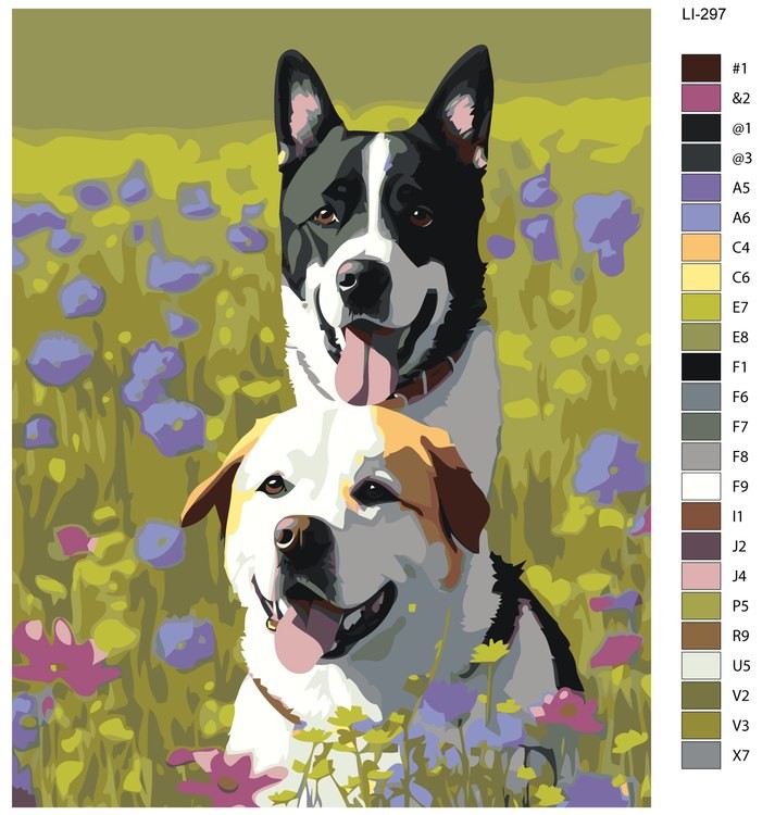 Картина по номерам «Две собаки в цветочном поле» — картинка 2