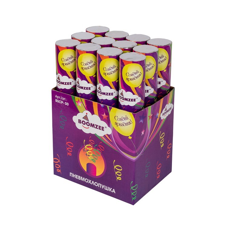 Пневмохлопушка 1 шт., 30 см, бумажный серпантин, BOOMZEE — картинка 2