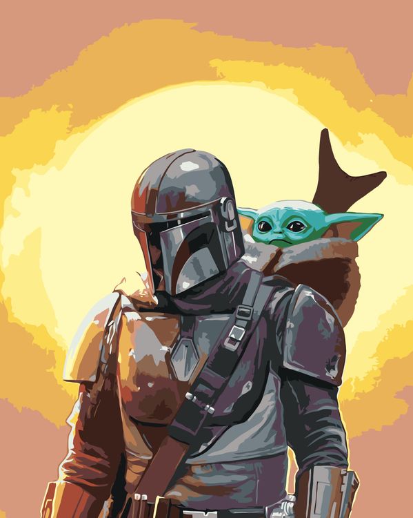 Картина по номерам «Звёздные войны - Мандалорец и Малыш Йода»