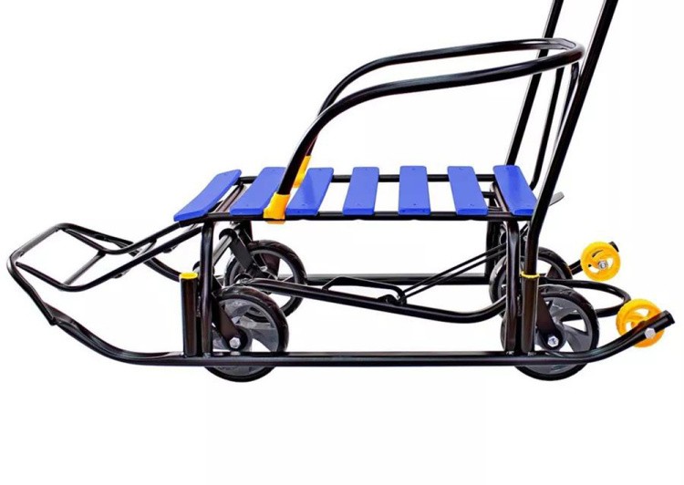 Санки детские Snow Black Auto синие рейки с колесами — картинка 12