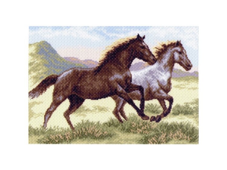 Рисунок на канве «Бегущие кони»