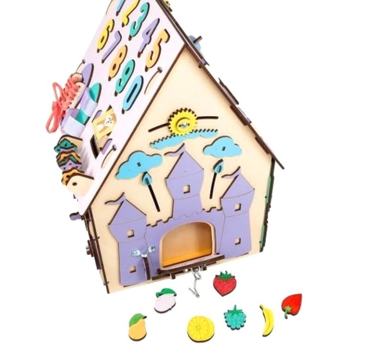 Бизиборд деревянный, развивающий «Домик», EWA — картинка 2