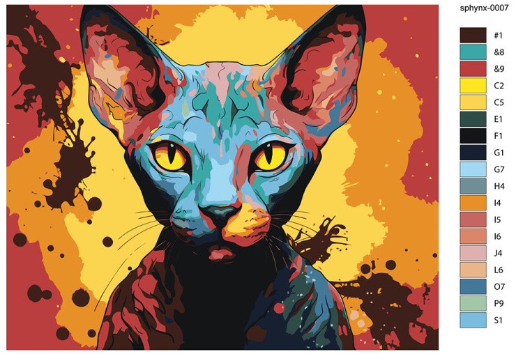 Картина по номерам «Разноцветный кот сфинкс» — картинка 2