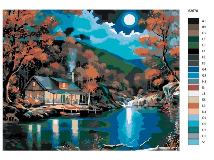 Картина по номерам «Ночной домик у озера» — картинка 2