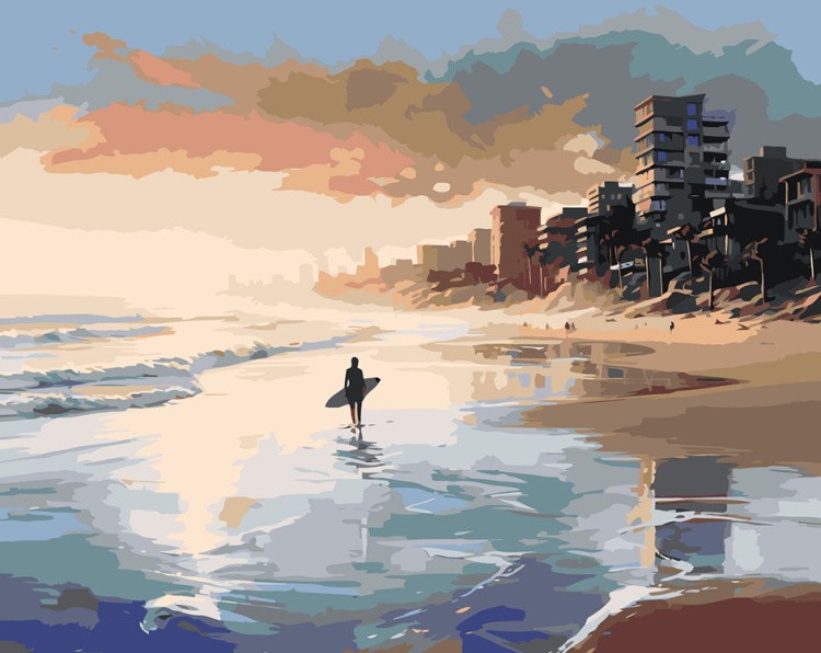 Картина по номерам «Море: Серфер на солнечном пляже»