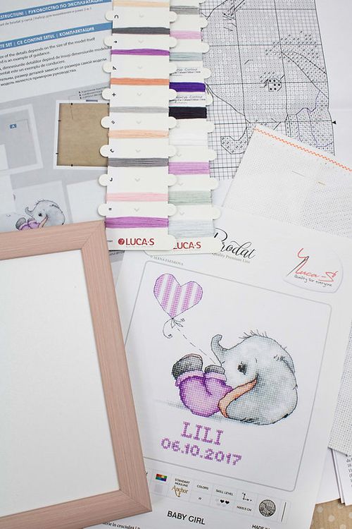 Набор для вышивания с рамкой «Слоненок. Метрика. Девочка» — картинка 4