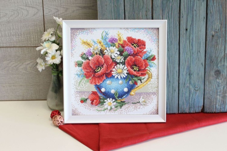 Алмазная вышивка «Маки в голубой вазе» — картинка 2