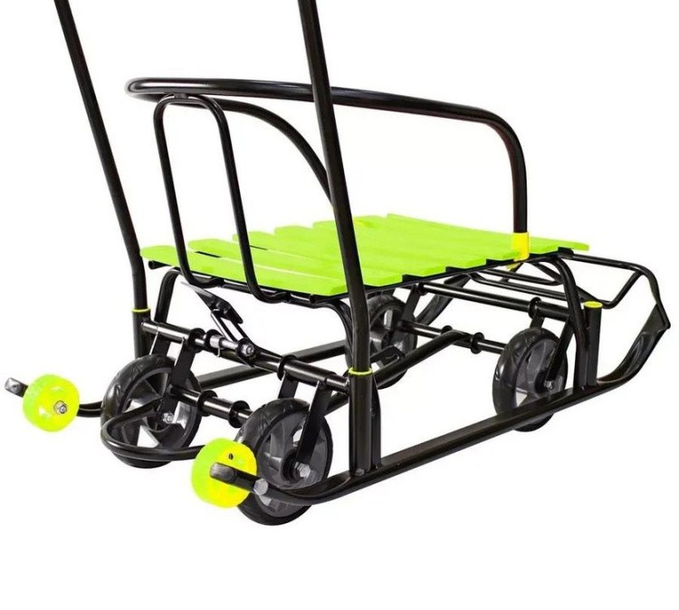 Санки детские Snow Black Auto лимонные рейки с колесами — картинка 14