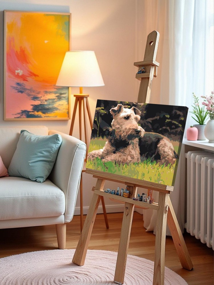 Картина по номерам Собака вельштерьер лежит на траве — картинка 10