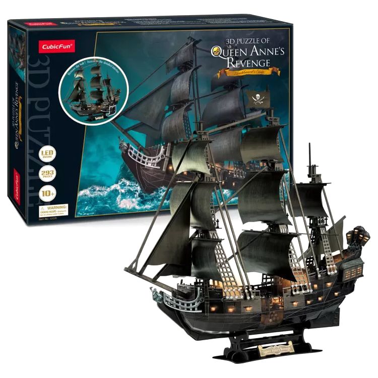 3D пазл CubicFun «Корабль Месть королевы Анны» с LED-подсветкой — картинка 2