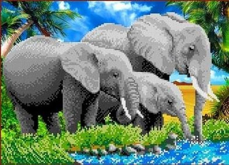 Рисунок на ткани «Слоны»