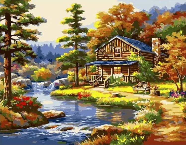 Картина по номерам «Деревенский домик»