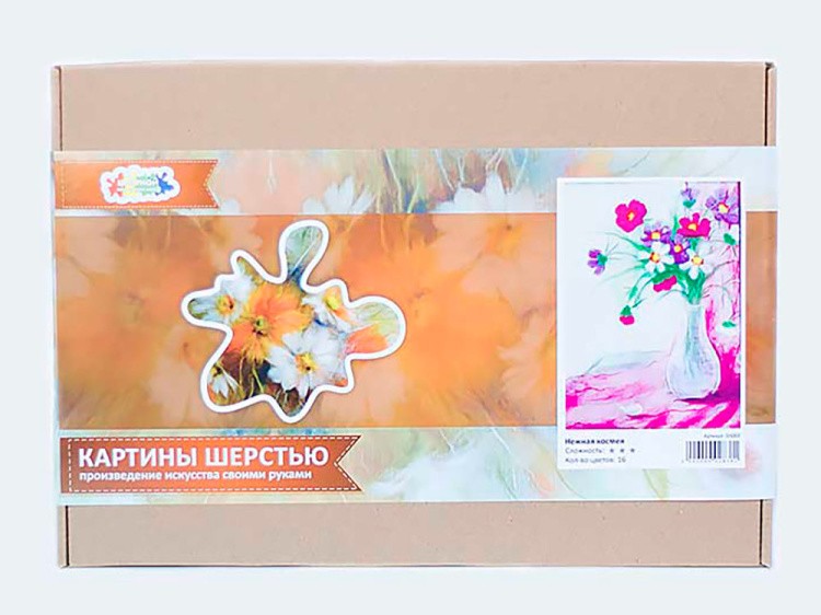 Картина шерстью «Нежная космея» — картинка 5