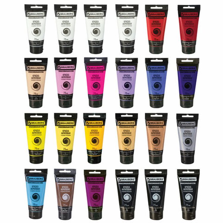 Краски акриловые художественные BRAUBERG ART CLASSIC, набор 24 шт, 19 цветов, в тубах 75 мл — картинка 3