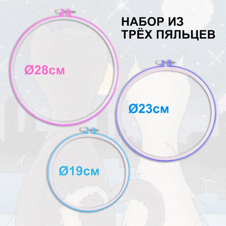 Пяльцы пластиковые набор 3 шт. (D 28 см, 23 см, 19 см) — картинка 5
