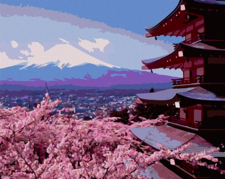 Картина по номерам «Пагода и цветение сакуры»