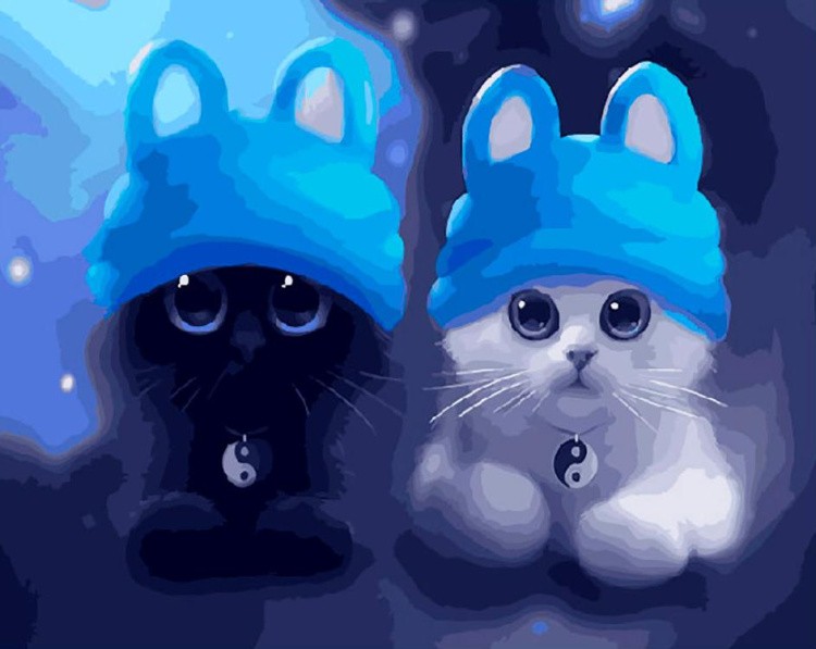 Картина по номерам «Котята в шапочках»