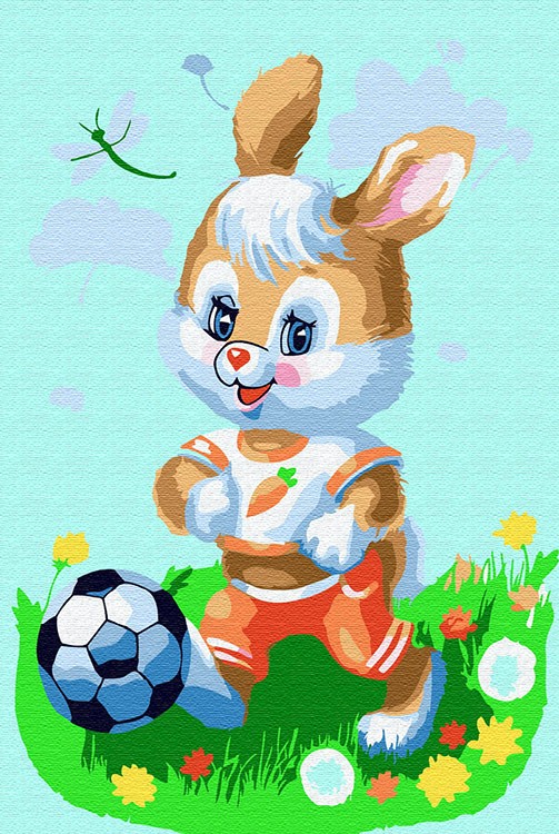 Картина по номерам «Зайчонок-футболист»