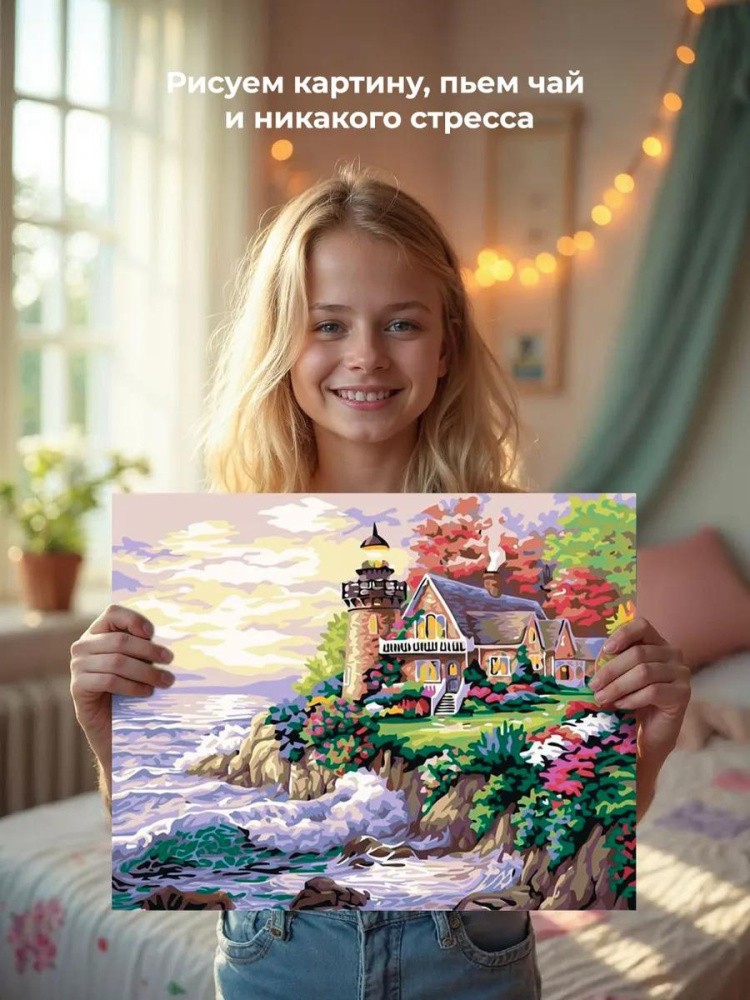 Картина по номерам «Дом с маяком у моря» — картинка 6