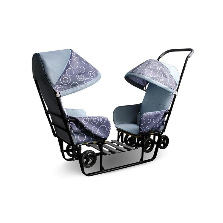 Санки детские для двойни с колесами, круги на чёрном — картинка 4